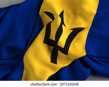 The flag of Barbados, an island country in the Lesser Antilles of the West Indies - 3D illustration
