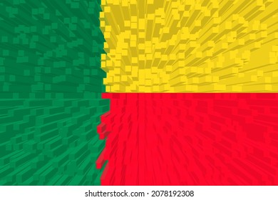Flag of Benin . Bj patriotism banner. Benin  national symbol. State banner of capital  Porto Novo, Cotonou . Nation independence day BEN. Flag with effect of extrusion, growing blocks. 3D Image