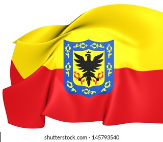 Flag Of Bogota, Colombia. Close Up.