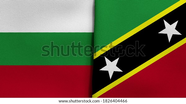 Flag of Bulgaria and Saint\
Kitts and Nevis - 3D illustration. Two Flag Together - Fabric\
Texture