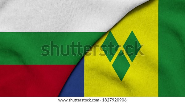 Flag of Bulgaria and Saint\
Vincent Grenadines - 3D illustration. Two Flag Together - Fabric\
Texture