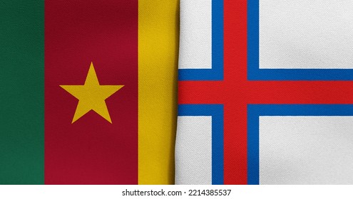 Flag Cameroon   Faroe Islands    3D illustration  Two Flag Together    Fabric Texture