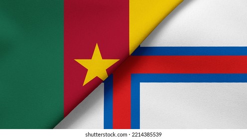 Flag Cameroon   Faroe Islands    3D illustration  Two Flag Together    Fabric Texture