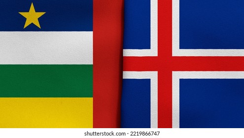 Flag Of Central African Republic And Iceland - 3D Illustration. Two Flag Together - Fabric Texture