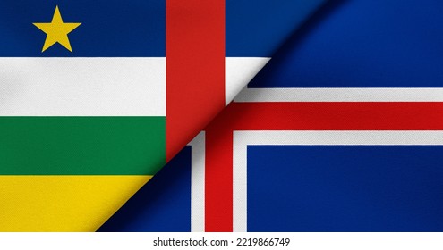 Flag Of Central African Republic And Iceland - 3D Illustration. Two Flag Together - Fabric Texture