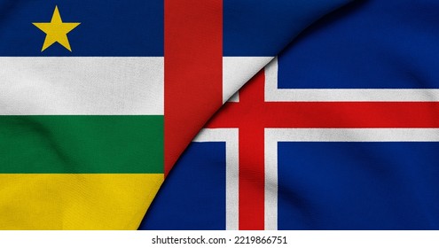 Flag Of Central African Republic And Iceland - 3D Illustration. Two Flag Together - Fabric Texture