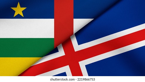 Flag Of Central African Republic And Iceland - 3D Illustration. Two Flag Together - Fabric Texture