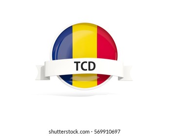 Flag Of Chad With Banner And Country Code Isolated On White. 3D Illustration