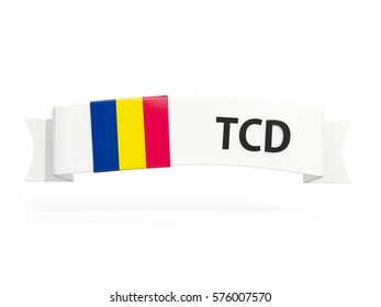 Flag Of Chad On Banner And Country Code Isolated On White. 3D Illustration