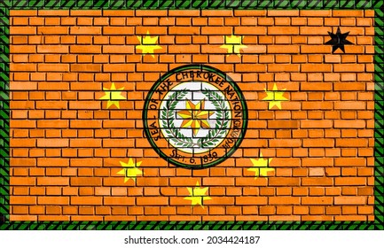 Flag Of Cherokee Nation Painted On Brick Wall