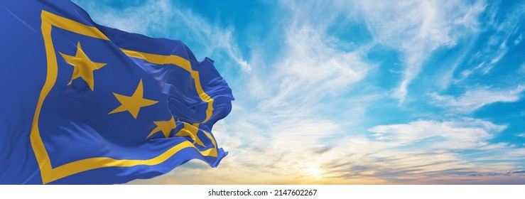 flag of the chief of staff of the Marina Militare, Italy at cloudy sky background on sunset, panoramic view. Italian travel and patriot concept. copy space for wide banner. 3d illustration