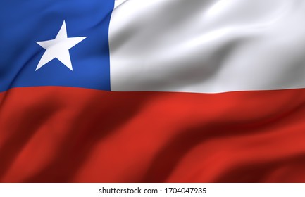 Flag of Chile blowing in the wind. Full page Chilean flying flag. 3D illustration.