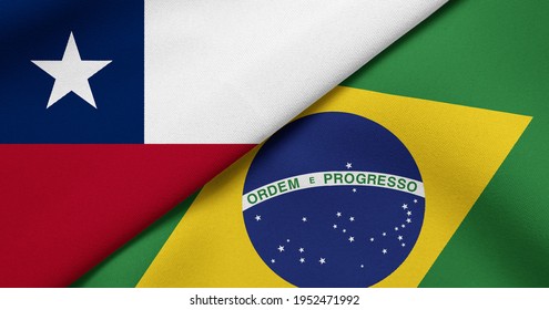 Flag of Chile and Brazil - 3D illustration. Two Flag Together - Fabric Texture