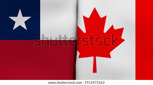 チリとカナダの国旗 3dイラスト 2つの国旗を合わせて 布地のテクスチャー のイラスト素材