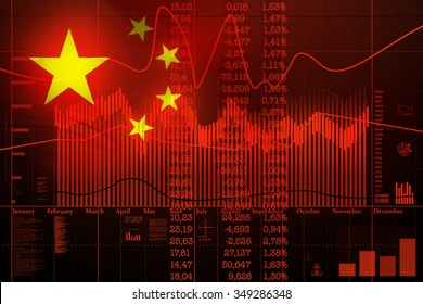 Flag Of China. Stock Market Trend Diagram.