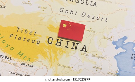 The Flag of China in the World Map