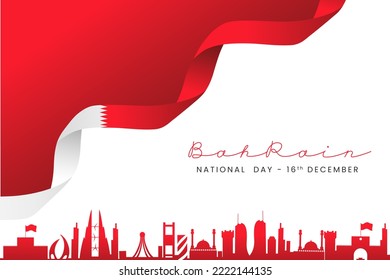 Flag and City Skyline of Bahrain. Bahrain National Day. 16 December.  - Powered by Shutterstock