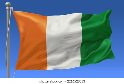 Flag of Cote D’Ivoire waving at the top of a flagpole with a blue sky in the background 3D illustration - Powered by Shutterstock - Get 15% off with code: PIKWIZARD15