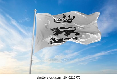 Flag Of County Berkshire County Council, UK At Cloudy Sky Background On Sunset, Panoramic View. County Of United Kingdom Of Great Britain, England. Copy Space For Wide Banner, 3d Illustration