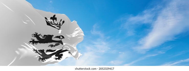 Flag Of County Berkshire County Council, UK At Cloudy Sky Background On Sunset, Panoramic View. County Of United Kingdom Of Great Britain, England. Copy Space For Wide Banner, 3d Illustration