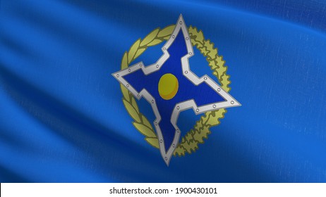 Flag Of CSTO Or Collective Security Treaty Organisation. 3D Rendering Illustration Of Waving Sign Symbol.