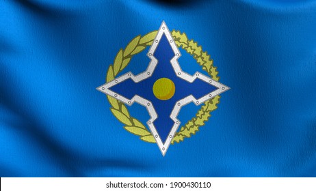 Flag Of CSTO Or Collective Security Treaty Organisation. 3D Rendering Illustration Of Waving Sign Symbol.