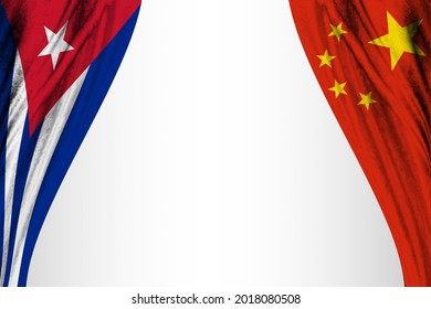 Flag Of Cuba And China With Theater Effect. 3D Illustration