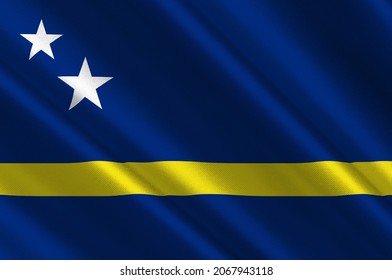 Flag Of Curacao Is A Lesser Antilles Island Country In The Southern Caribbean Sea. 3d Illustration