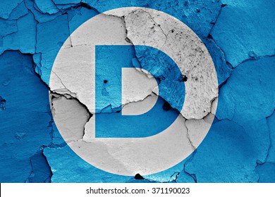 flag of Democrats painted on cracked wall