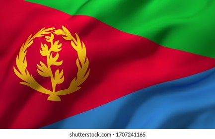 Flag of Eritrea blowing in the wind. Full page Eritrean flying flag. 3D illustration.