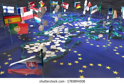 The Flag Of The European Union And Finance.3D Render.