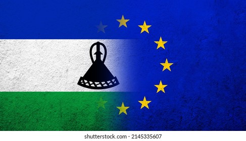 Flag of the European Union with Kingdom of Lesotho National flag. Grunge background
