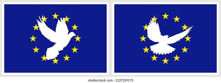 Flag Of The European Union With A White Dove Flying.