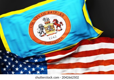 Flag of Fairfax County Virginia along with a flag of the United States of America as a symbol of unity between them, 3d illustration