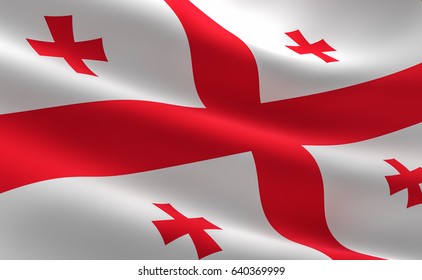 Flag Of Georgia (country).  3D Illustration Of The Georgia Flag Waving.