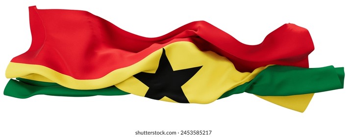 The flag of Ghana is dynamically displayed in this image, featuring the Pan-African red, yellow, and green colors with the prominent black star.