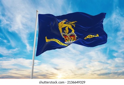 Flag Of Governor General Of Australia , Australia At Cloudy Sky Background On Sunset, Panoramic View. Australian Travel And Patriot Concept. Copy Space For Wide Banner. 3d Illustration