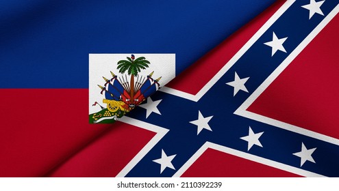 Flag of Haiti and Confederate - 3D illustration. Two Flag Together - Fabric Texture