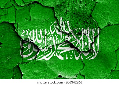 Flag Of Hamas Painted On Cracked Wall