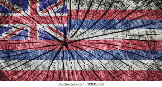  Flag Of Hawai On Cracked Wooden Texture