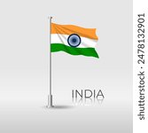 Flag of India. Realistic fluttering fabric. National symbol of India. Illustration is suitable for decorating materials for independence day and other events. design element. Vector.