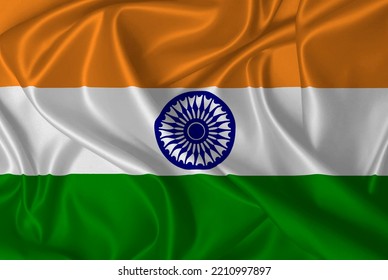 Flag Of India. Realistic Waving Tricolour Flag. Silk Texture Illustration