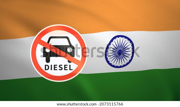 Flag of India\
with the sign of Diesel fuel\
ban.