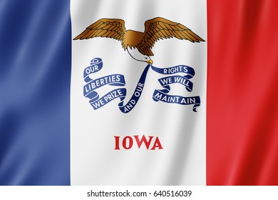 Flag Of Iowa, US State. 3D Illustration Of The Iowa Flag Waving.