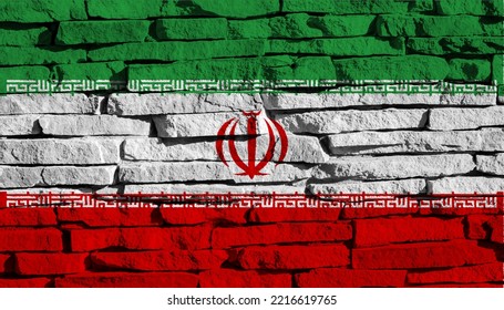 Flag Of The Islamic Republic Of Iran On A Stone Wall Texture.