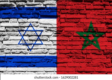 Flag Of Israel And Morocco On Brick Wall