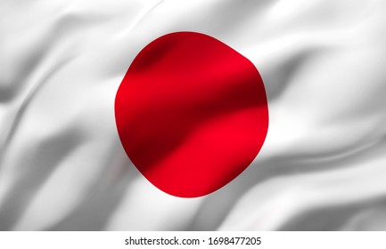 Flag of Japan blowing in the wind. Full page Japanese flying flag. 3D illustration.