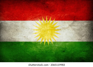 Flag of Kurdistan with vintage distressed texture background.