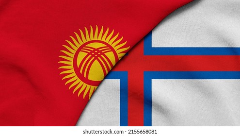 Flag Kyrgyzstan   Faroe Islands    3D illustration  Two Flag Together    Fabric Texture
