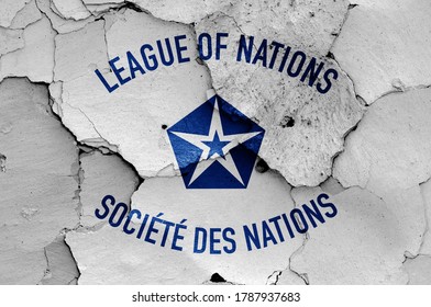 Flag Of League Of Nations Painted On Cracked Wall